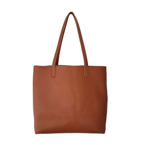 Brown Cognac Large Shopper Tote Bag Faux Leather Minimalist Style